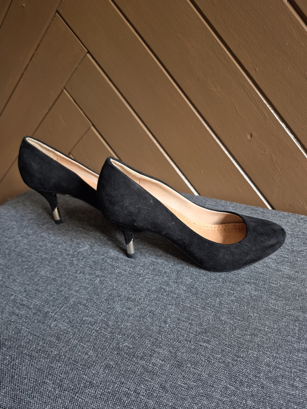 Classic Black Suede Kitten Heel Pumps